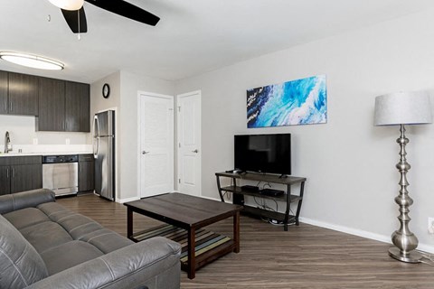 a living room with a couch and a television