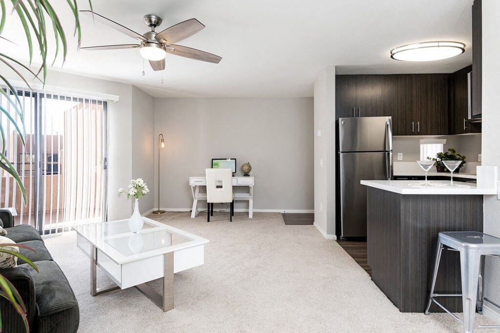 Open Concept Kitchen with Living Room at Village Square, La Jolla, 92037