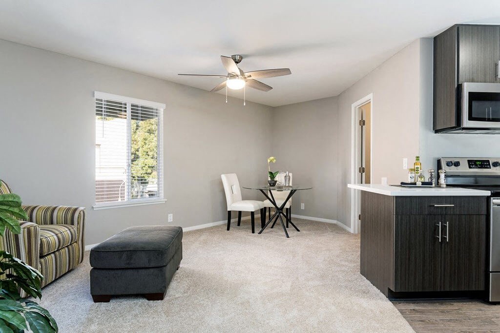 Living Room with Ceiling Fan at Village Square, California, 92037