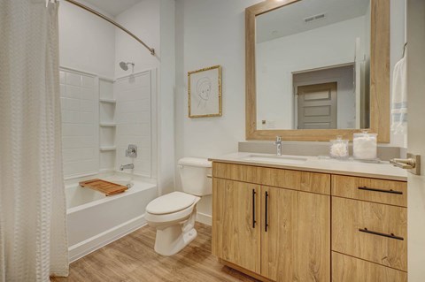 a bathroom with a sink and a toilet and a tub