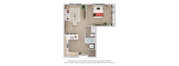 A floor plan of a house with a kitchen, living room, and bedrooms.