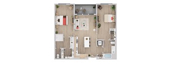 A floor plan of a house with a kitchen, living room, dining room, and bathrooms.