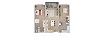 A floor plan of a house with a kitchen, living room, dining room, and bathroom.