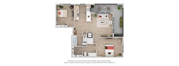 A floor plan of a house with a kitchen, living room, dining room, and bathroom.