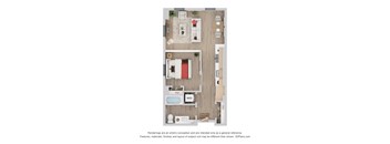 A floor plan of a house with a kitchen, living room, dining room, and bathroom.