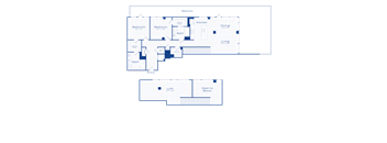 A floor plan of a building with labeled rooms such as Bedroom, Bath, Kitchen, Dining, Living, and Entry.