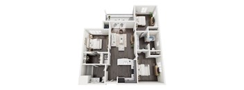 A 3D floor plan of a house with multiple rooms.