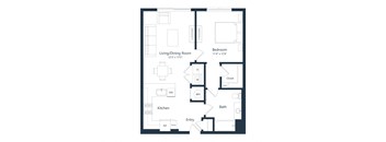 a floor plan of a unit with a bedroom and a living room