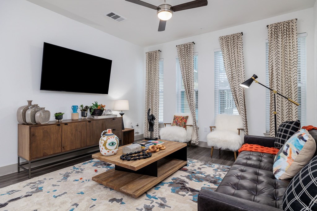 a living room with a couch and a coffee table
