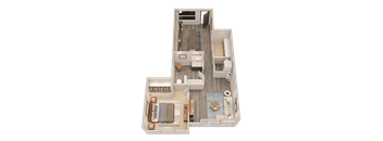Rochester - 3D floor plan - 737 SQFT