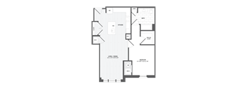 A floor plan of a house with a living room, dining room, kitchen, and two bathrooms.