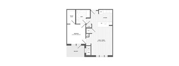 A floor plan of a house with a living room, dining room, kitchen, and bathroom.