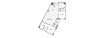 A floor plan of a house with two bedrooms, a living room, a kitchen, a bathroom, and a balcony.