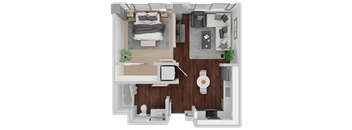 Rose 1 Bed 1 Bath 501 Sq.Ft. Floor Plan at Venn Apartments, San Francisco