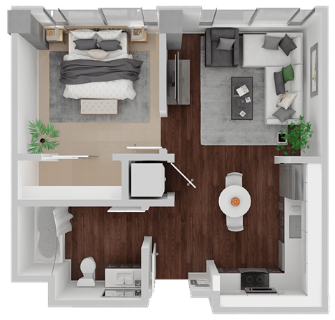 Rose 1 Bed 1 Bath 501 Sq.Ft. Floor Plan at Venn Apartments, San Francisco