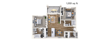 2 bed 2 bath 1051 sf