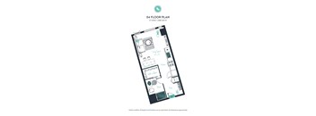 A floor plan of a studio with one bath showing the layout of the rooms.