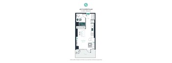 A floor plan of a studio apartment with one bathroom.