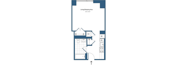 A blueprint of a living/sleeping area with a WD and a REF.