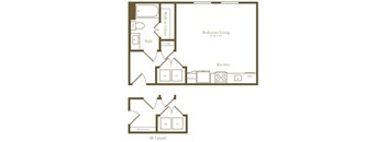 a floor plan of a home with a bedroom and a living room