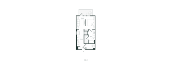A floor plan of a house with a studio, kitchen, and bath.