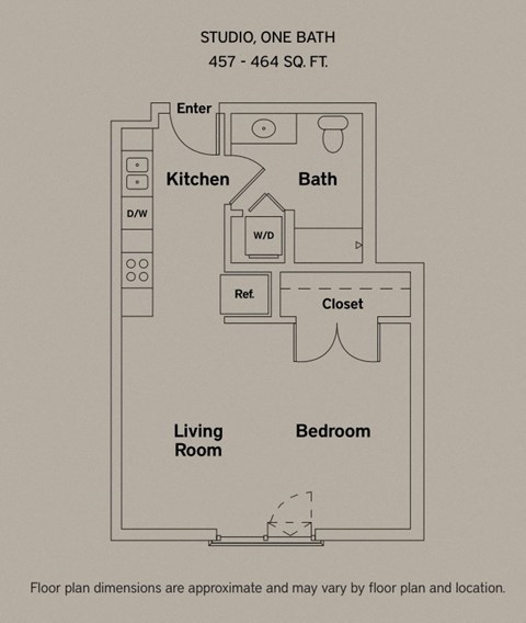 457 sq ft studio floorplan