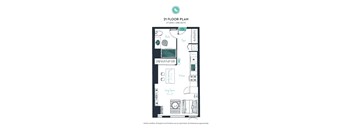 A floor plan of a studio apartment with one bathroom.