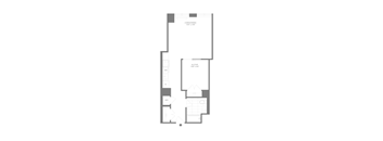 A floor plan of a house with a living room, kitchen, dining room and two bedrooms.