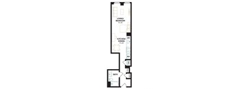 a floor plan of a studio apartment with a bedroom and loft
