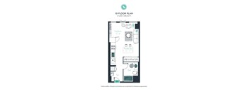 A floor plan of a studio apartment with one bathroom.