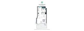 A floor plan of a studio apartment with one bathroom.