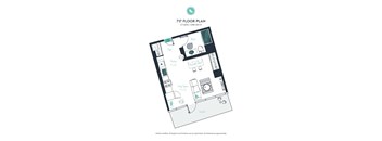 A floor plan of a studio apartment with one bathroom.