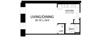 A floor plan of a living/dining area that is 18 feet by 10 feet.
