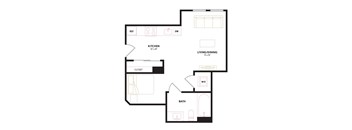 a floor plan of an apartment with a bedroom and a living room