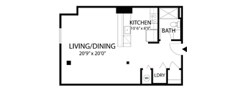 A floor plan of a living/dining area that is 20 feet by 20 feet.