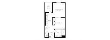 a floor plan of a unit with a bedroom and a living room