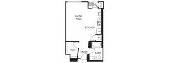 A black and white diagram of a house layout with a deck patio.