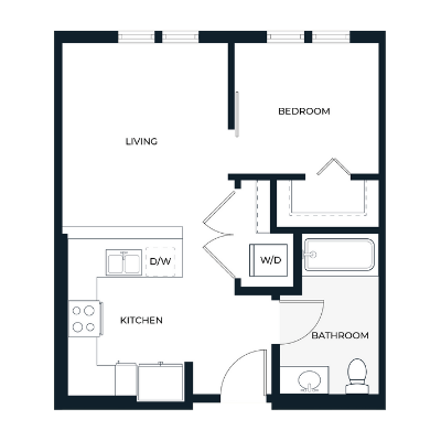 A simple black and white floor plan of a small apartment.