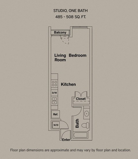 485 sq ft studio floorplan