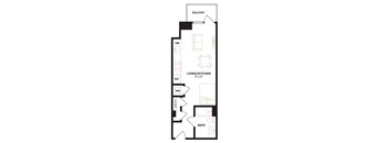 a floor plan of a studio apartment with a bedroom