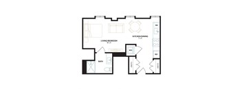 a floor plan of a unit with a bedroom and a living room