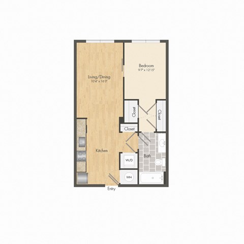 a floor plan  1 bedroom floor plan with 2 baths