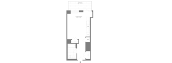 A floor plan of a building with a terrace, lounge, and dining area.