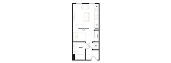 a floor plan of a studio apartment with a loft