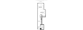 A floor plan of a house with a private outdoor space, a great room, a sleeping area, a kitchen, an entry, and a bath.