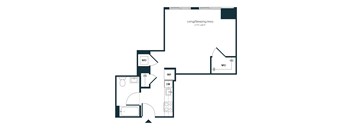 A floor plan of a living area with a living/sleeping area, W/D, REF, and D/W.