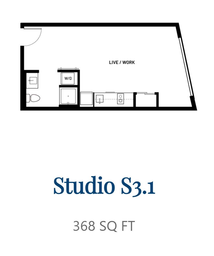 A floor plan for a studio apartment sized at 368 square feet.