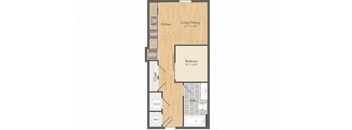 a floor plan of a studio apartment with a bedroom and a living room