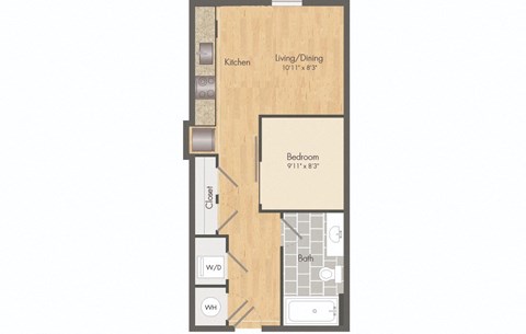 a floor plan of a studio apartment with a bedroom and a living room