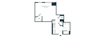 A black and white floor plan of a living and sleeping area.